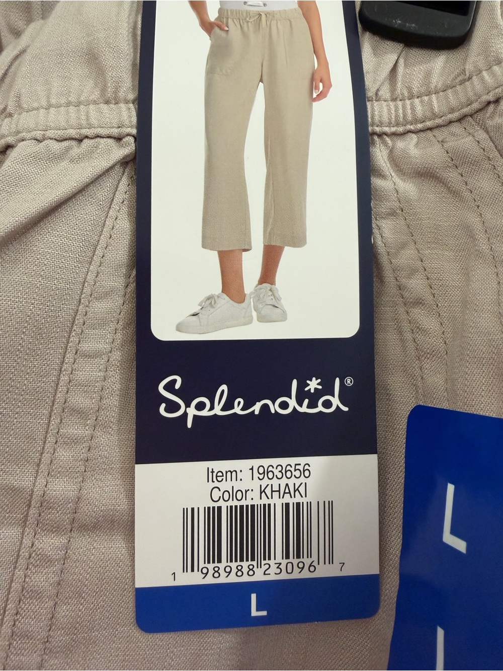 Splendid Cropped Wide-Leg Drawstring Pants in Light Beige - Picture 4 of 5